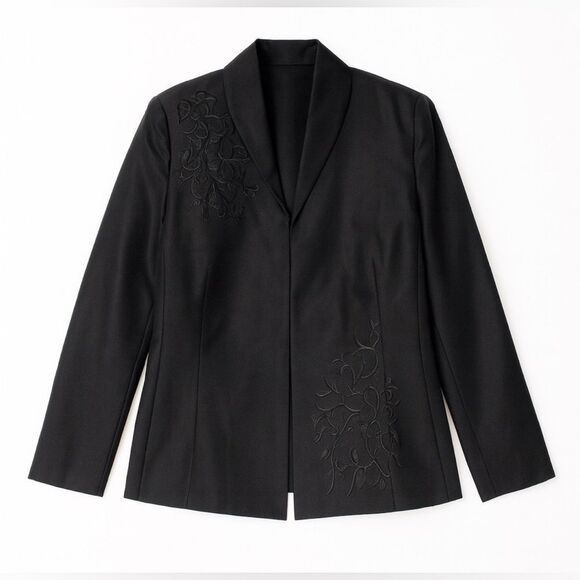 Victor Costa Womens Blazer Jacket XS  Silk Black Embroidered Open Front Occasion - Picture 2 of 8